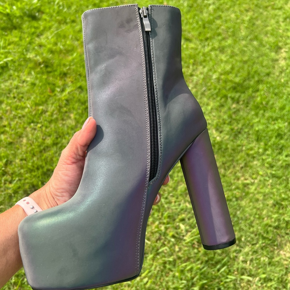 Reflective Platform Block Heel Go-Go Boots